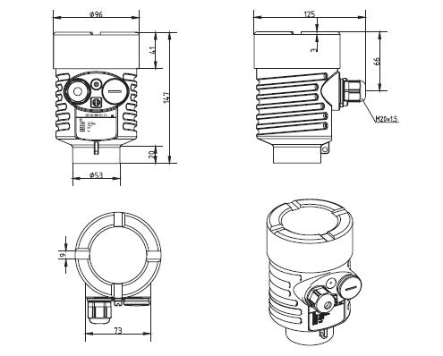 雙纜導(dao)波雷達物位計外(wài)殼尺寸圖