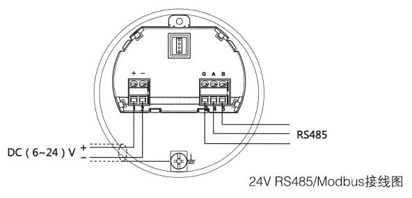 雙(shuang)纜導波雷達物位(wei)計24VRS485/Modbus接線圖