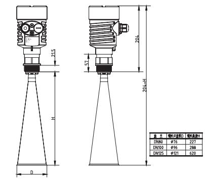 調頻(pin)雷達物(wù)位/液位(wei)計外形(xing)尺寸圖(tú)