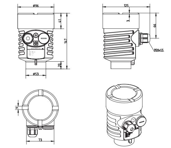 高溫喇叭(bā)天線雷達物位計(jì)外形尺寸圖
