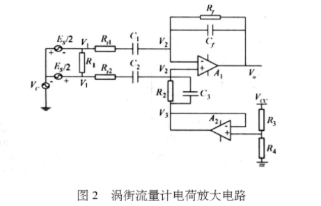 渦(wō)街流量計電(dian)荷放大電路(lu)圖示