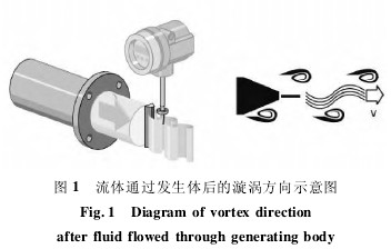 渦街(jie)流量計流體通過(guò)發生體後的漩渦(wo)方向示意圖